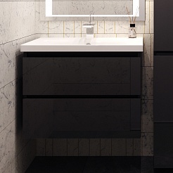 Style Line Мебель для ванной Даймонд 80 Люкс черная, PLUS подвесная – фотография-5